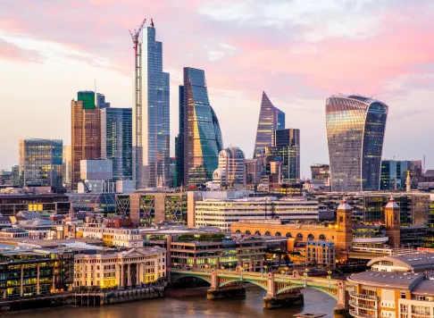 The skyline of London at sunset