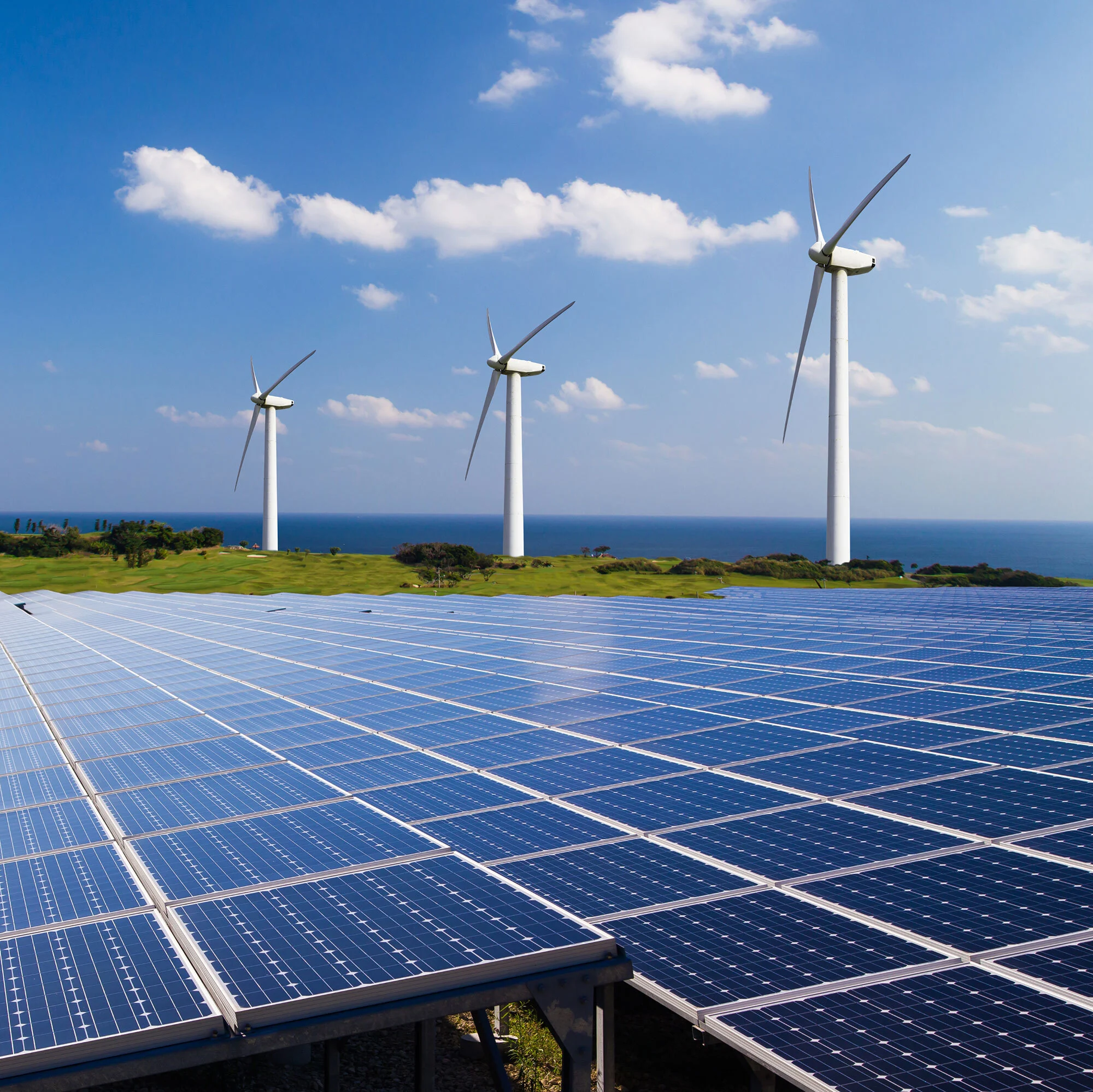 Solar panels and wind mills