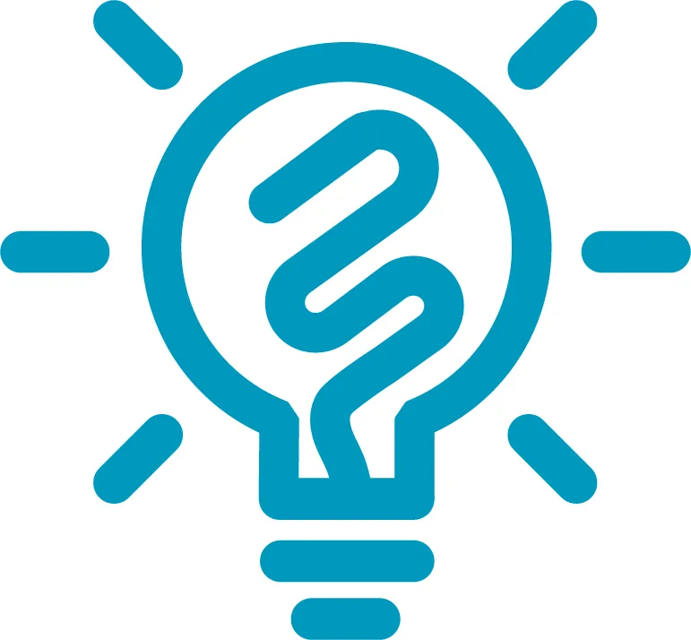 graphic of a light bulb with rays surrounding 